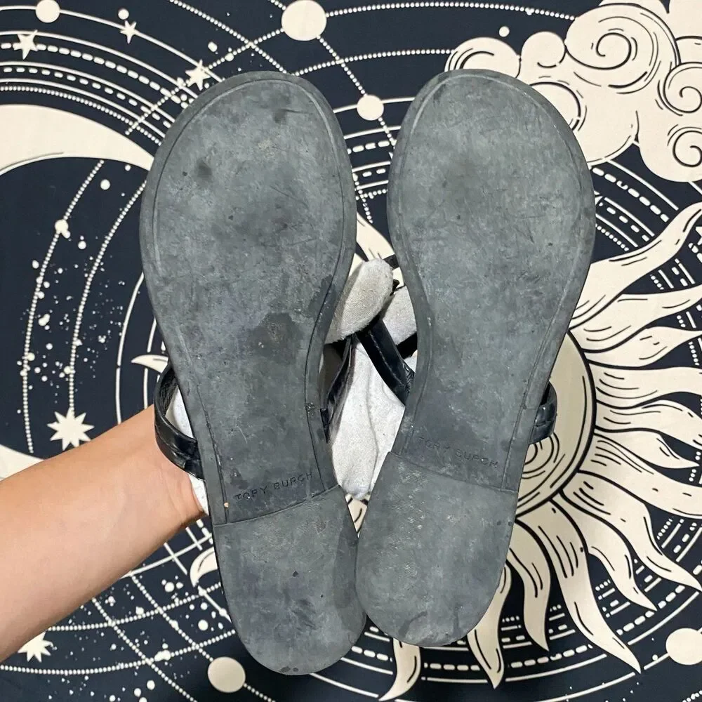 Tory Burch Miller Flip-Flop Thong Sandal Women's Black Leather Slip-On Summer